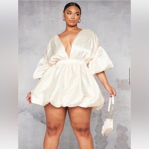 Plus Champagne Satin Puff Dress